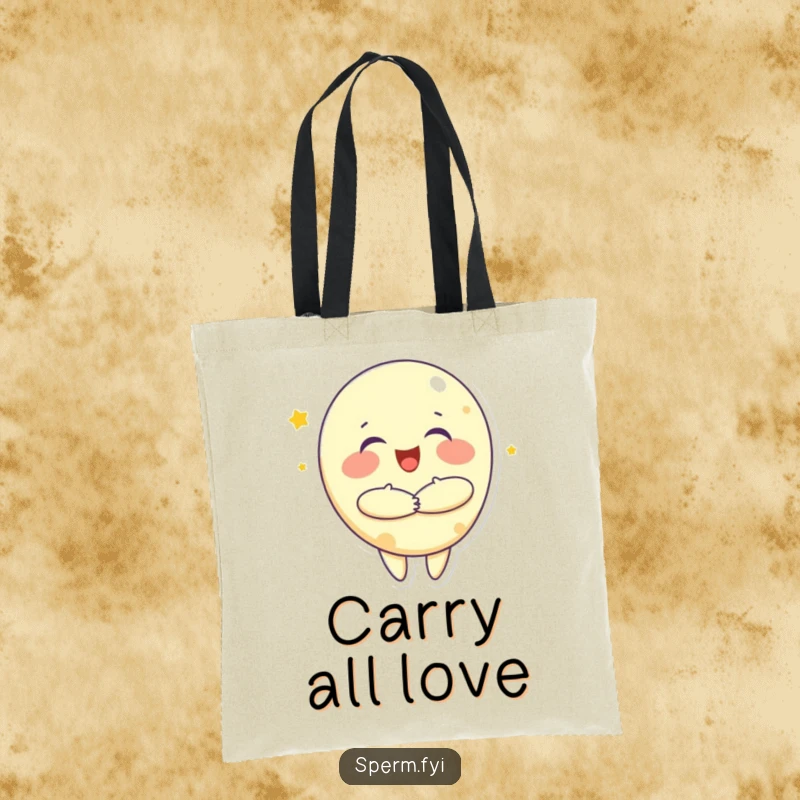 Funny tote bag showcasing a joyful moon character offering a big, warm hug, ideal for carrying essentials with cheer.