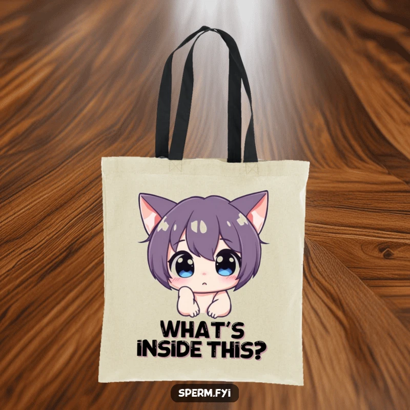 Funny curious character peering intently off-screen on a tote bag, symbolizing exploration and a thirst for knowledge.